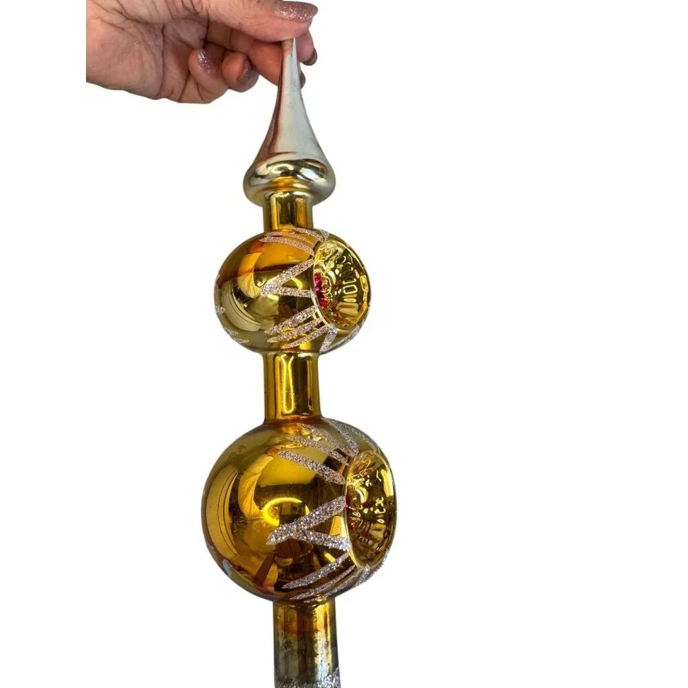 Vintage Larissa West Germany Double Indented Reflector Glass Tree Topper 13" Box - Picture 11 of 16